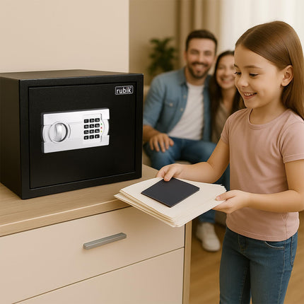 Rubik Large Digital Safe Box with Pin Code and Keys, RB-30EG (30x38x30cm) Black