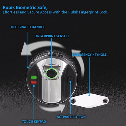 Rubik Wide Biometric Safe Box, Fingerprint & Key Lock RBFPB20 (20x42x37cm) Black