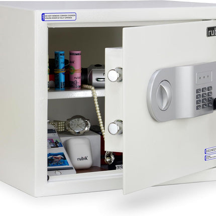 Rubik Large Digital Safe Box with Pin Code and Keys, RB-30AJ (30x38x30cm) White