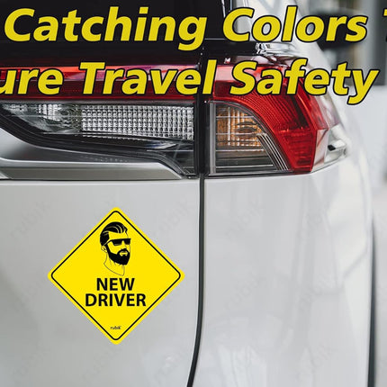 Self Adhesive Man New Driver Car Sign Sticker, Reflective Removable (Size 12cm x 12cm)