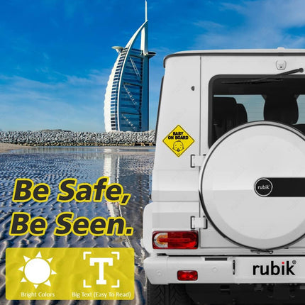 Baby on Board Car Sign Self Adhesive Sticker – Reflective Safety Warning Decal 12x12cm