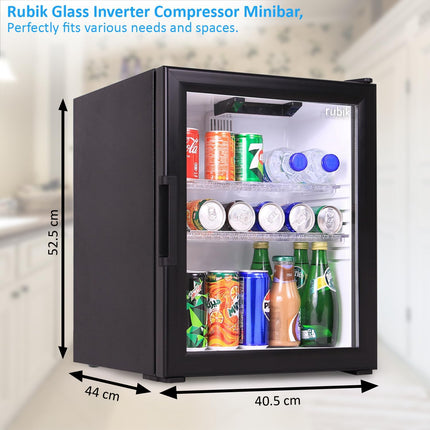 Rubik Inverter Compressor Minibar 40L Glass Door Hotel Edition (Made in Türkiye) RMB-40IC Black/White
