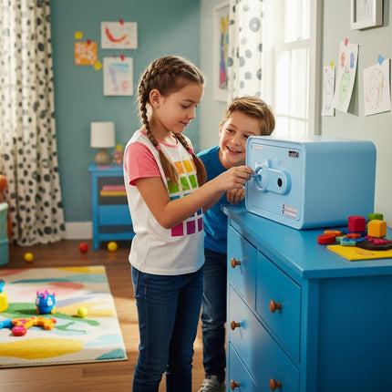 Children's Fingerprint Piggy Bank Safe Box with Deposit Slot, For Kids Girls Boys RB-ZW18F (Blue)