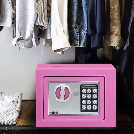 Rubik Mini Safe Box With Drop Slot, Digital Lock & Key (17x23x17cm) Pink