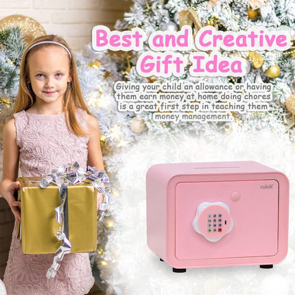 Children's Digital Piggy Bank Safe Box with Deposit Slot, For Kids Girls Boys RB-ZW18N1 (Pink)