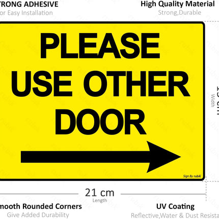 Please Use Other Door Sign Sticker Self Adhesive 21x15cm – Yellow/Black Reflective Vinyl Decal