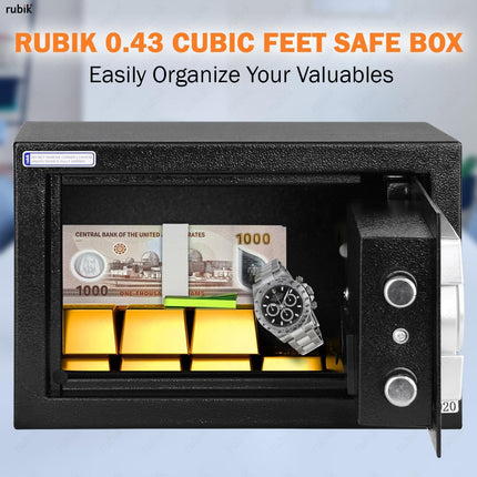 Rubik Small Digital Safe Box with Pin Code and Keys, RB20EG (20x31x20cm) Black