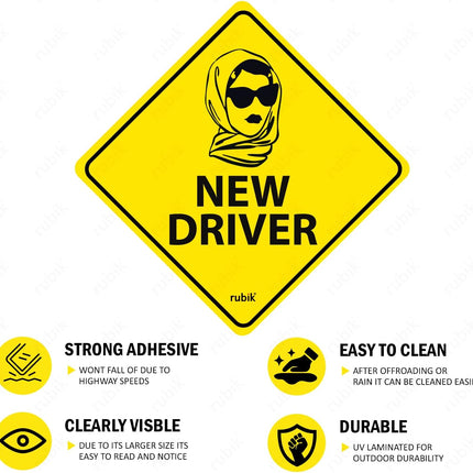 Self Adhesive New Driver Car Sign Sticker, Reflective Removable (Size 12cm x 12cm)