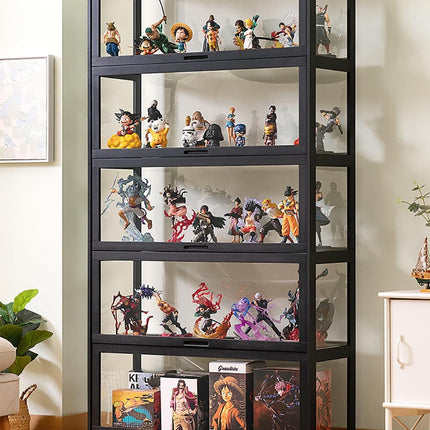 Rubik Display Showcase Cabinet, All Sides Transparent Acrylic, Pull-up Window Doors (Black), Organize and Showcase Your Treasures in Style