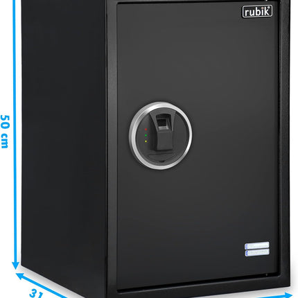 Rubik Biometric Fingerprint Safe Box Large with Keys, Fire Resistant Safety Locker for Home Office (50x35x31cm)