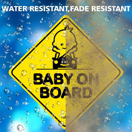 Baby on Board Car Sign Self Adhesive Sticker – Reflective Safety Warning Decal 12x12cm