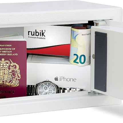 Rubik Small Digital Safe Box with Pin Code and Keys, RB20AJ (20x31x20cm) White