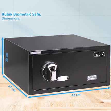 Rubik Wide Biometric Safe Box, Fingerprint & Key Lock RBFPB20 (20x42x37cm) Black