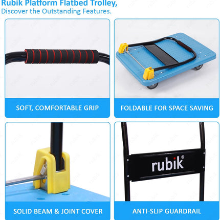 Rubik Flatbed Platform Trolley, 600kg Weight Capacity and 360 Degree Swivel Wheels, Foldable Push Hand Cart (Large, 88x58cm)