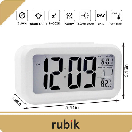 Hotels Loud Digital LED Alarm Clock White - Large Display, Backlight, Temperature, Snooze
