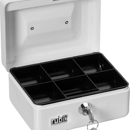 Rubik Small Cash Box with Key Lock, Portable Money Box (15x12x7.5cm) White