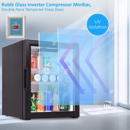 Rubik Inverter Compressor Minibar 40L Glass Door Hotel Edition (Made in Türkiye) RMB-40IC Black/White