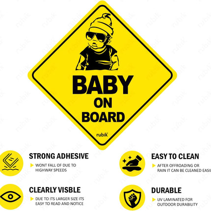 Baby on Board Car Sign Self Adhesive Sticker – Reflective Safety Warning Decal 12x12cm