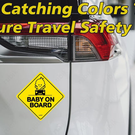 Baby on Board Car Sign Self Adhesive Sticker – Reflective Safety Warning Decal 12x12cm