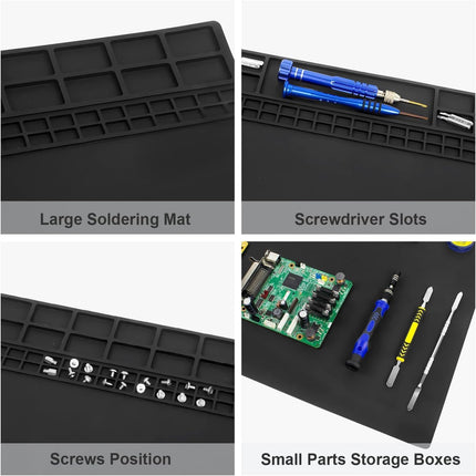 XL Soldering Repair Mat, 70x40cm Extra Large Heat Resistant Silicone Pad Black