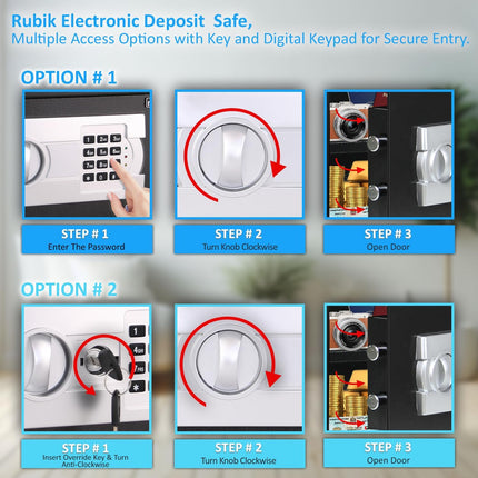 Rubik Medium Digital Safe Box with Keys and Cash Deposit Slot, RB20EG-T (20x31x20cm) Black