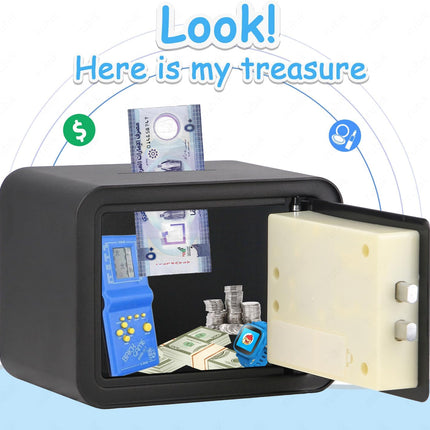 Children's Digital Piggy Bank Safe Box with Deposit Slot, For Kids Girls Boys RB-ZW18N1 (Black)