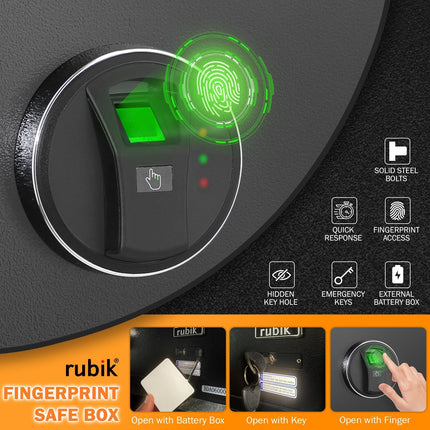 Rubik Wide Fingerprint Safe Box with Keys, RB23f (23x43x35cm)