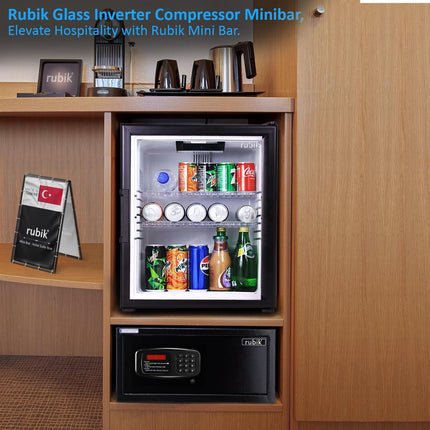 Rubik Inverter Compressor Minibar 40L Glass Door Hotel Edition (Made in Türkiye) RMB-40IC Black/White