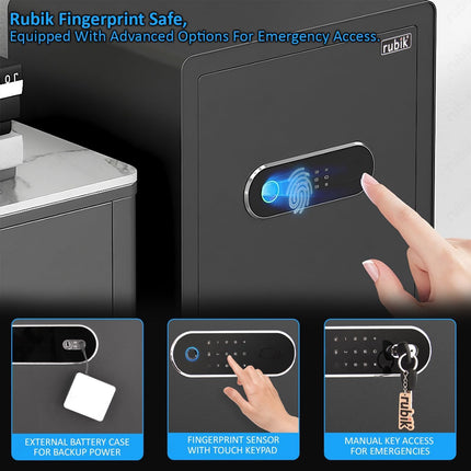 Rubik Premium Fingerprint Safe Box with Optical Keypad and Keys, Motorized Lock RB-AM55 (55x40x34cm) White