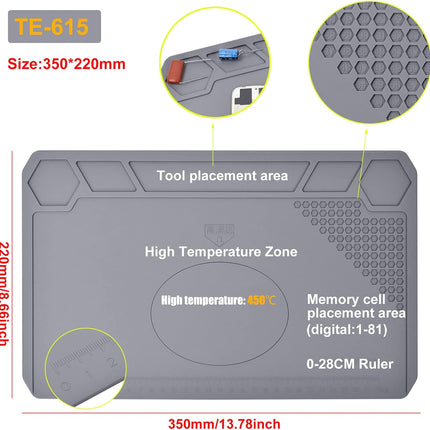 TE-615 Silicone Soldering Mat 35x22cm Anti-Static Heat-Resistant