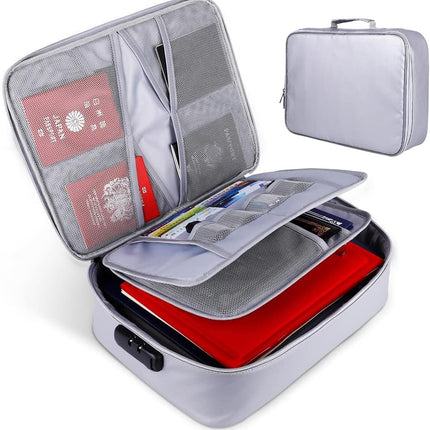 Fireproof Waterproof Document Storage Bag with Lockable Zipper 36x27x10cm Silver