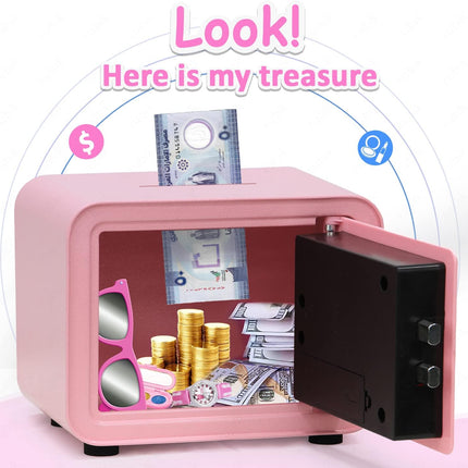 Children's Digital Piggy Bank Safe Box with Deposit Slot, For Kids Girls Boys RB-ZW18N1 (Pink)
