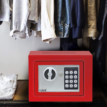 Rubik Mini Safe Box With Drop Slot, Digital Lock & Key (17x23x17cm) Red