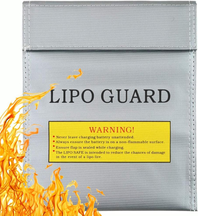 LiPo Guard Fireproof Bag 23x18cm - Triple Layer Fire Retardant Storage and Charging Pouch, Silver