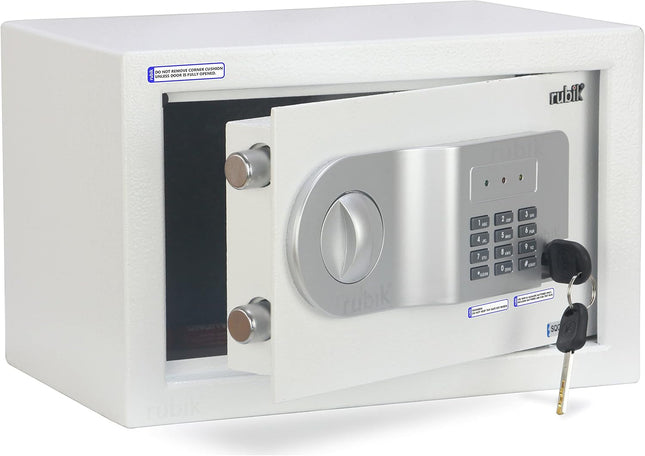 Rubik Small Digital Safe Box with Pin Code and Keys, RB20AJ (20x31x20cm) White