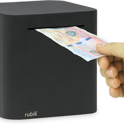 Rubik 15cm Metal Piggy Bank for Adults, Stainless Steel Savings Money Bank (All Sides Closed) Black Round Edges