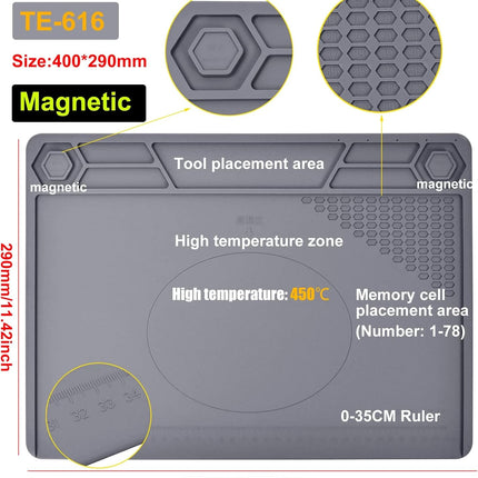 TE-616 Soldering Mat 40×29cm – Heat-Resistant Silicone Magnetic Repair Work Mat