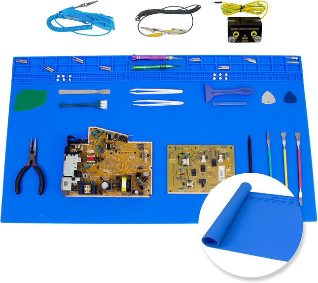 XL Soldering Repair Mat, 70x40cm Extra Large Heat Resistant Silicone Pad Blue