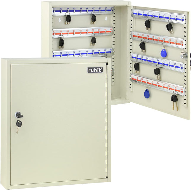 80 Key's Storage Cabinet Organizer with Key Lock, Solid Metal, Boxed Design, Wall Mounted Safe Box (‎KC80, 80 bits Key's Capacity)