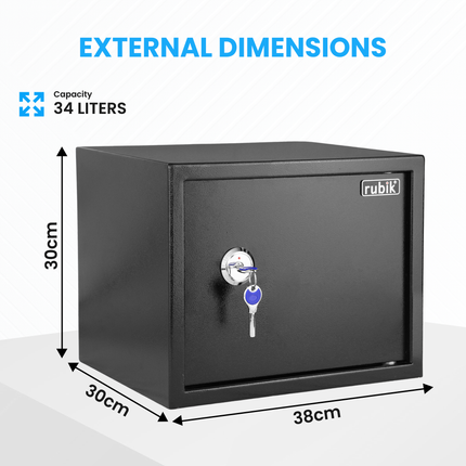 Rubik Large Key Operated Safe Box RB30K-11Kg (30x38x30cm) Black