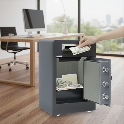 Rubik Drop Slot Safe for Cash Deposit, With Digital and Key Lock, Office Shop Use RB60DF-T (60x38x33cm) Black/Grey