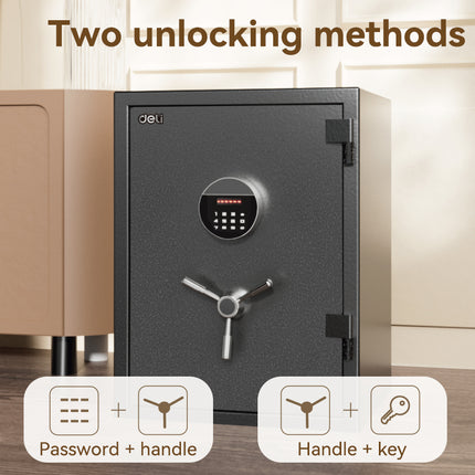 Deli T602 Fireproof Safe, Digital Security Safe Box for Home & Office, Heavy-Duty 1-Hour Fireproof Steel Safe 68kg (80x45x40cm) Dark Grey