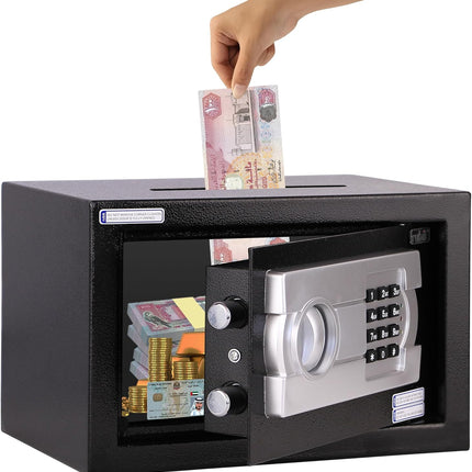 Rubik Medium Digital Safe Box with Keys and Cash Deposit Slot, RB20EG-T (20x31x20cm) Black