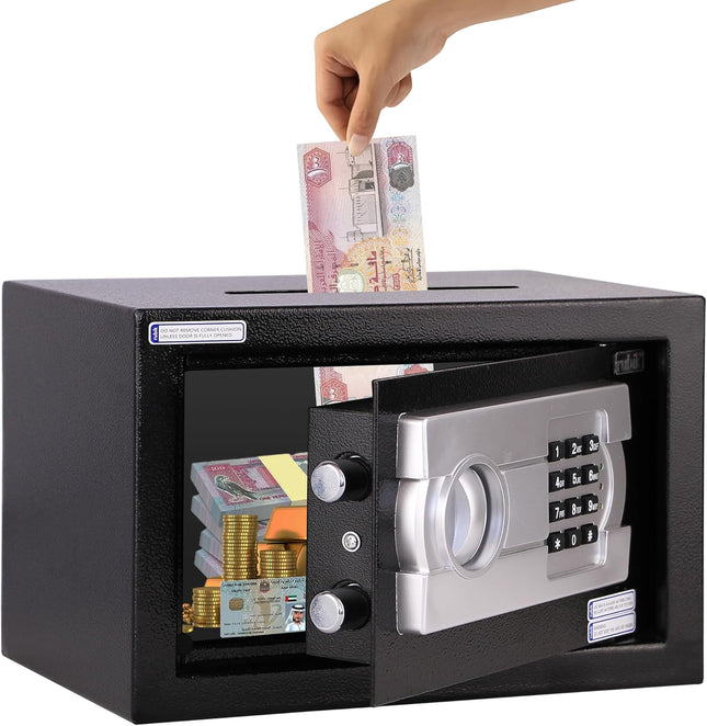 Rubik Medium Digital Safe Box with Keys and Cash Deposit Slot, RB20EG-T (20x31x20cm) Black