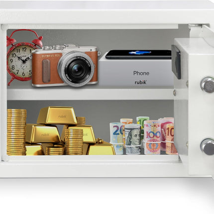 Rubik Medium Digital Safe Box with Pin Code and Keys, RB25AJ (25x35x25cm) White