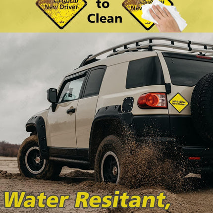 Magnetic New Driver Car Sign Sticker English Arabic, Removable and Reusable (12cm x 12cm)