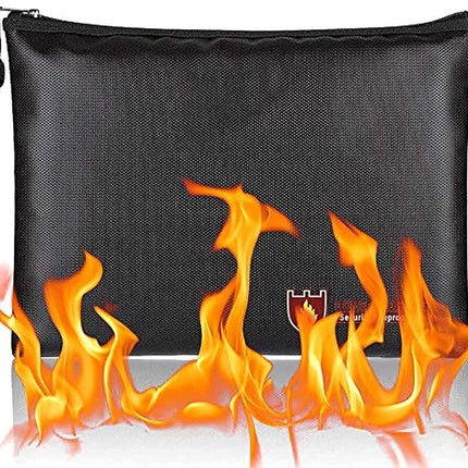 Large Fireproof Document Bag 34x25cm Large - Silicone Coated Fiberglass, Water and Fire Resistant, Single Zipper Pouch