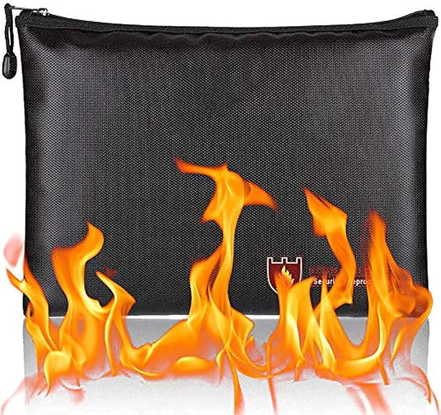 Large Fireproof Document Bag 34x25cm Large - Silicone Coated Fiberglass, Water and Fire Resistant, Single Zipper Pouch