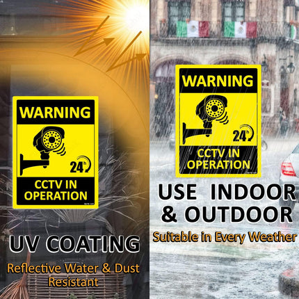 Self Adhesive Warning 24 Hours CCTV in Operation Sign Sticker 20x15cm, UV Protected Vinyl Decal