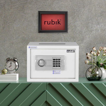 Rubik Medium Digital Safe Box with Keys and Cash Deposit Slot, RB25EG-T (25x35x25cm) White